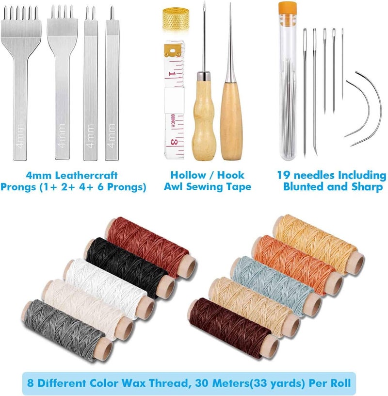 cridoz 35 Pcs Leather Pouch Kit with Hole Punch, Sewing Tools, Waxed Thread and Large-Eye Stitching Needles for Beginner Crafting Projects - Image 2