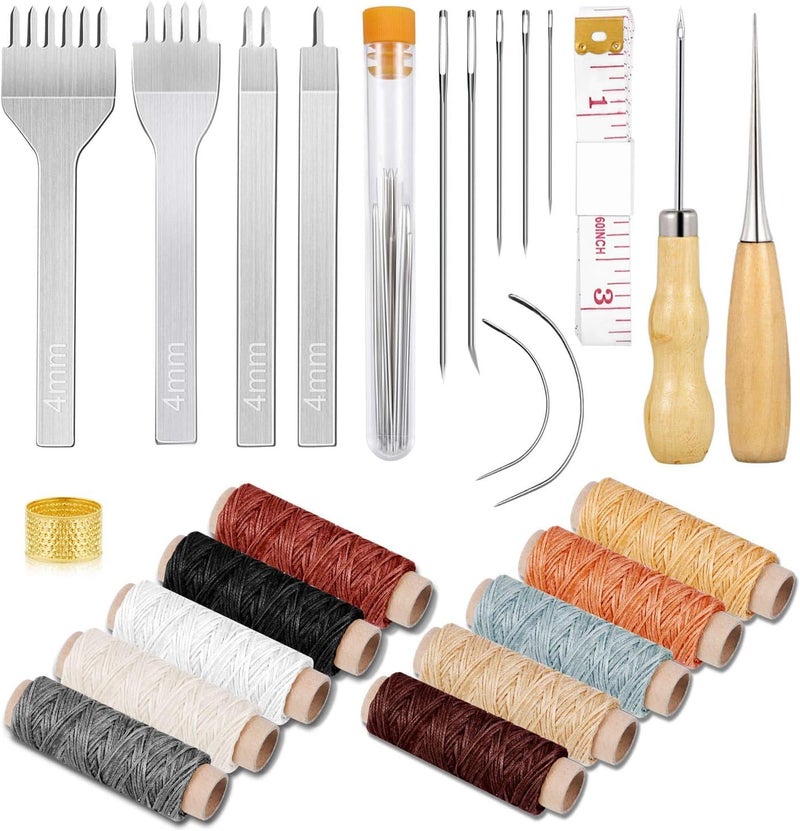 cridoz 35 Pcs Leather Pouch Kit with Hole Punch, Sewing Tools, Waxed Thread and Large-Eye Stitching Needles for Beginner Crafting Projects - Image 1