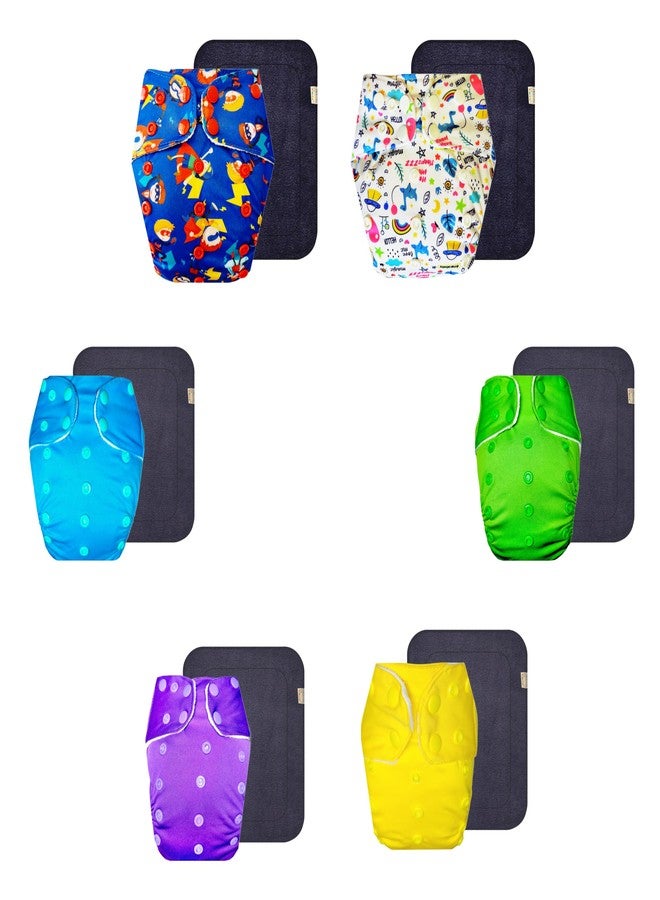 حفاضات قماشية فاخرة من دمبلدو مع حشوة سوداء (عبوة من 6 قطع) | مضادة للحساسية | تسمح بمرور الهواء | سريعة الجفاف | مناسبة للارتداء طوال اليوم | من 3 أشهر إلى 3 سنوات | مناسبة للأطفال من الجنسين - Image 1