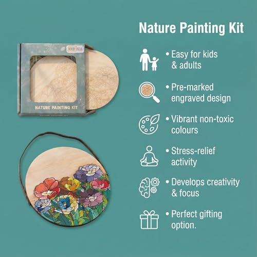 HOBBY INDIA Wooden Painting Kit Set for Kids & Adults | DIY Wall Decor Art & Craft | Round Tree Circle Coaster | Home & Office Hanging Decoration | Birthday Gift for Girls & Boys (Summer Bloom) - Image 2