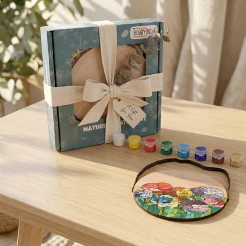 HOBBY INDIA Wooden Painting Kit Set for Kids & Adults | DIY Wall Decor Art & Craft | Round Tree Circle Coaster | Home & Office Hanging Decoration | Birthday Gift for Girls & Boys (Summer Bloom) - Image 3