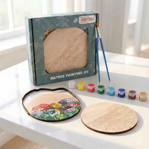 HOBBY INDIA Wooden Painting Kit Set for Kids & Adults | DIY Wall Decor Art & Craft | Round Tree Circle Coaster | Home & Office Hanging Decoration | Birthday Gift for Girls & Boys (Summer Bloom) - Image 1