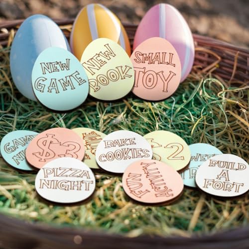 Menkxi 30 Pack Wooden Easter Egg Tokens Basket Stuffers Easter Reward Tokens with 30 Different Engraved Sayings Eggs Filled Activity for Teens Adults - Image 5