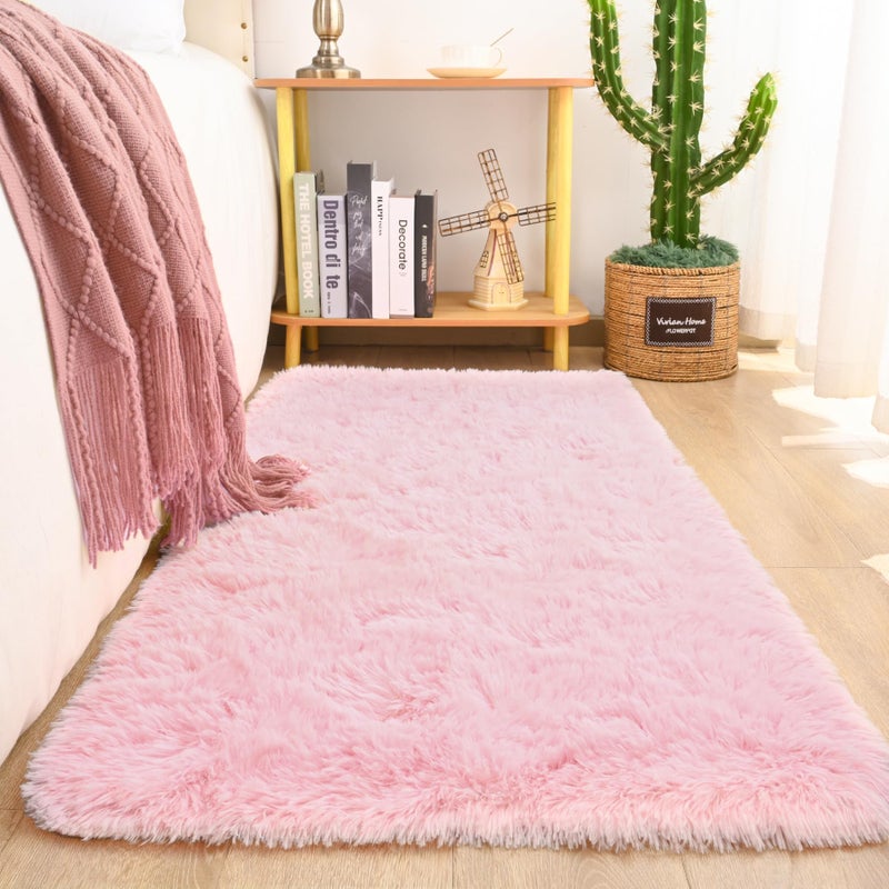 Keeko Pink Small Runner Rugs for Bedroom Girls 2x4 Fluffy Bedside Kids Room Rug Shag Cute Indoor Throw Rugs Fuzzy Area Carpet for Baby Kid Girl Child Room Nursery Living Room Decor