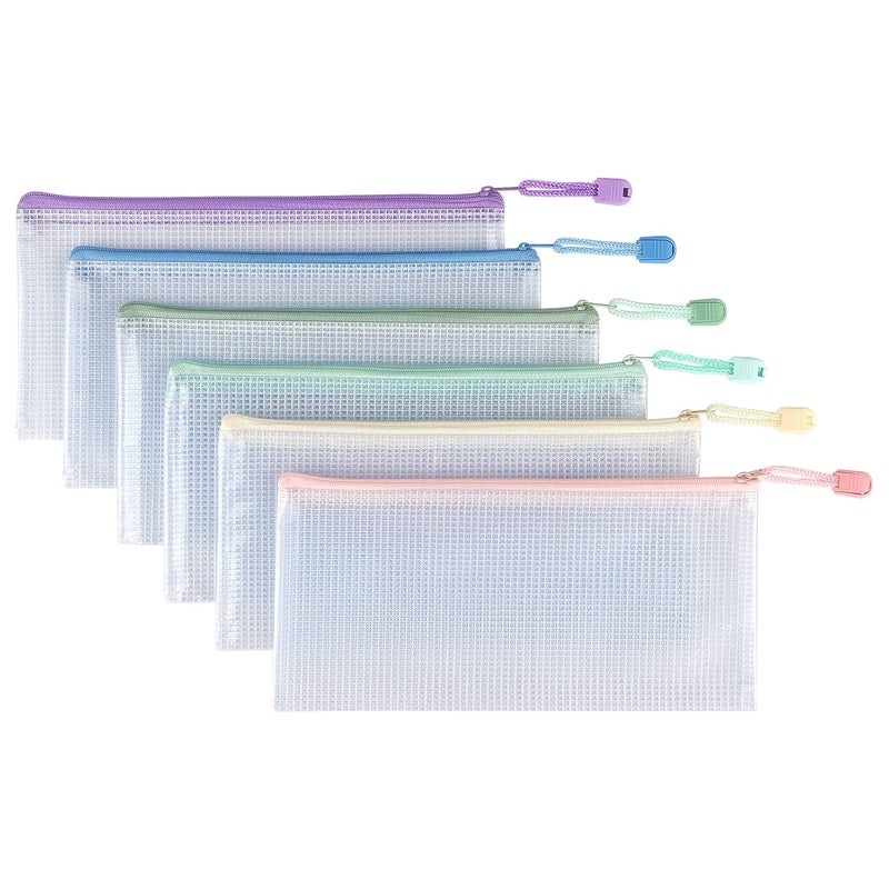 Tamaki 6 Pack Mesh Pencil Pouch Waterproof Bags Plastic Zipper Pouch A6 Size for Classroom Organization School Office Supplies (Macaroon, A6) - Image 2