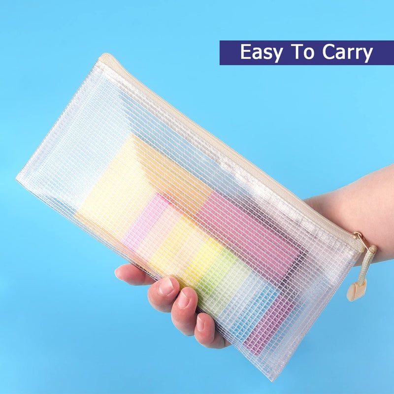 Tamaki 6 Pack Mesh Pencil Pouch Waterproof Bags Plastic Zipper Pouch A6 Size for Classroom Organization School Office Supplies (Macaroon, A6) - Image 5