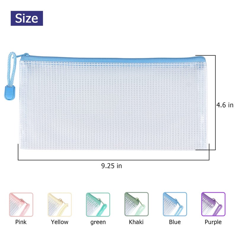 Tamaki 6 Pack Mesh Pencil Pouch Waterproof Bags Plastic Zipper Pouch A6 Size for Classroom Organization School Office Supplies (Macaroon, A6) - Image 3