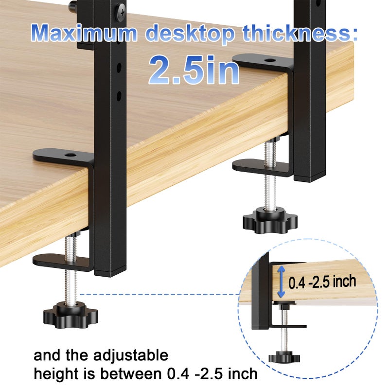 Spacrea clamp on Desk Shelf, 2 Tier Office Desk Shelves Organizer, Wood Desktop Supplies Storage Rack, Desk Organizers and Accessories (Wood) - Image 4