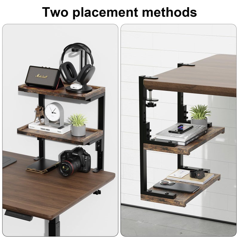 Spacrea clamp on Desk Shelf, 2 Tier Office Desk Shelves Organizer, Wood Desktop Supplies Storage Rack, Desk Organizers and Accessories (Wood) - Image 3