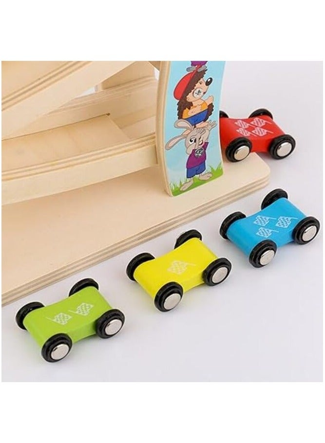 Wooden Ramp Racer Track with 4 Mini Cars