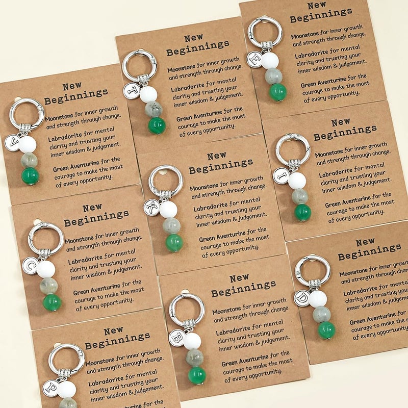 Nanafast Crystals Keychain Gift for New Beginnings, 12MM Healing Crystals Stones Keychain with Initial Charm-N - Image 4