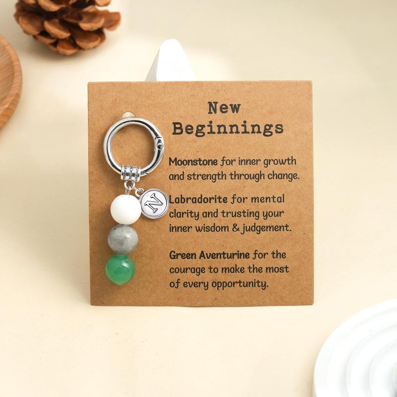 Nanafast Crystals Keychain Gift for New Beginnings, 12MM Healing Crystals Stones Keychain with Initial Charm-N - Image 3
