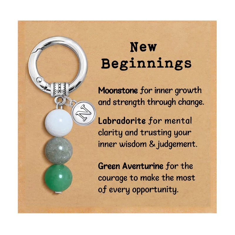 Nanafast Crystals Keychain Gift for New Beginnings, 12MM Healing Crystals Stones Keychain with Initial Charm-N - Image 1