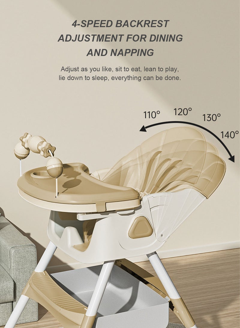 ما بيبي كرسي طعام للأطفال متعدد الوظائف قابل للتعديل والحمل، كرسي هزاز منزلي مع صندوق تخزين - Image 5