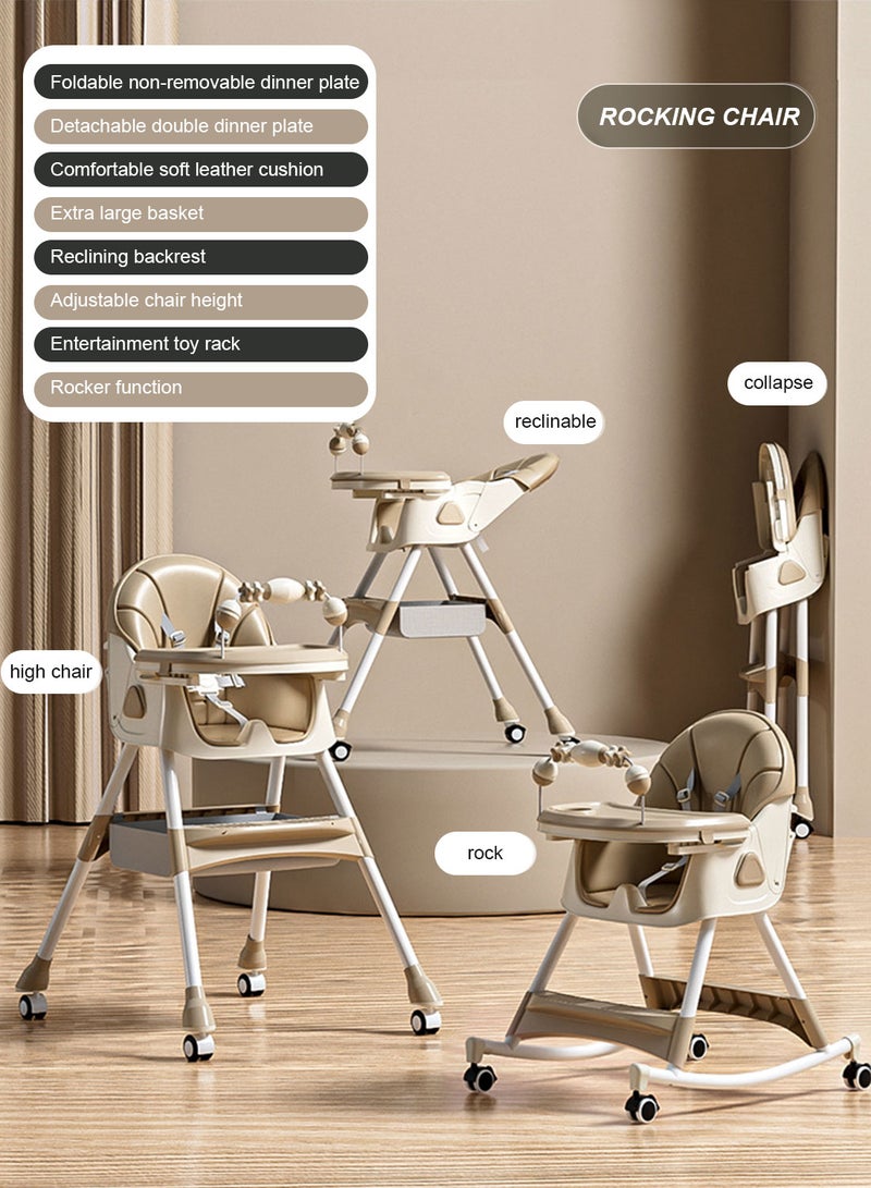 ما بيبي كرسي طعام للأطفال متعدد الوظائف قابل للتعديل والحمل، كرسي هزاز منزلي مع صندوق تخزين - Image 2