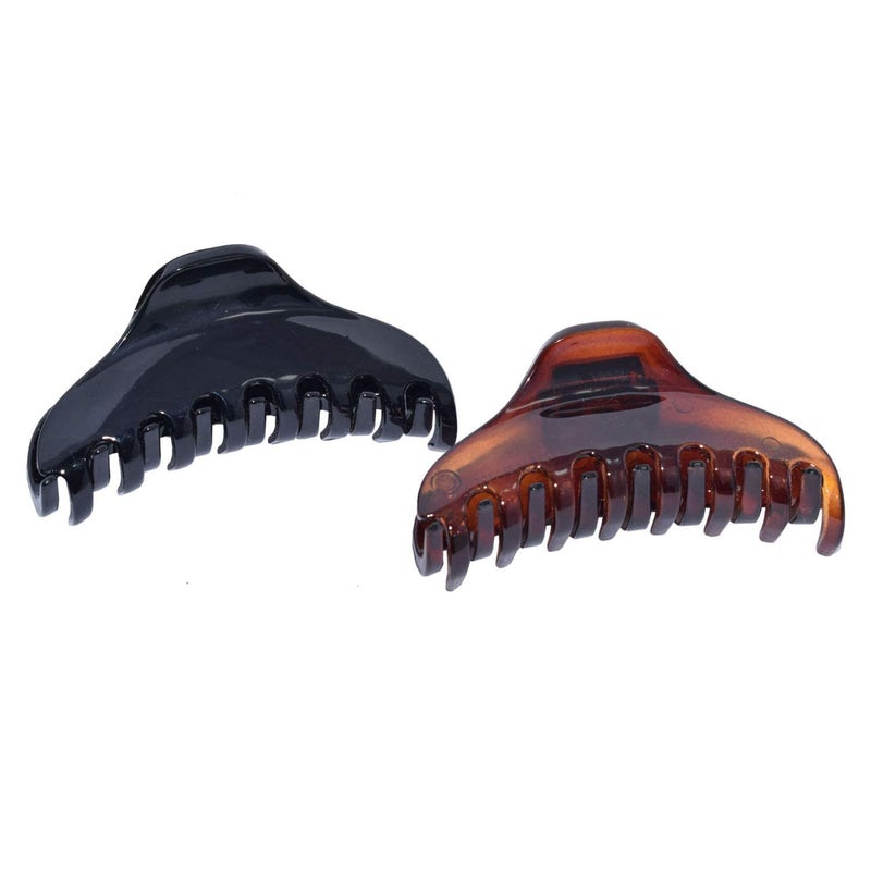 Parcelona French Skinny Boss Small 2 14 Black N Shell Celluloid Acetate Claw with Tight Spring Set of 2 Jaw Hair Claw Clips for Fine Hair Made in France