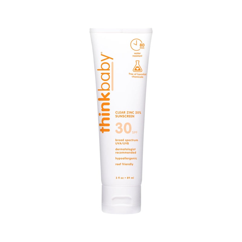 Thinkbaby SPF 30 Mineral Baby Sunscreen, Clear Zinc Oxide, 3 fl oz â€“ Natural, Water Resistant, Kids & Toddler Sun Protection, Reef Safe - Image 1