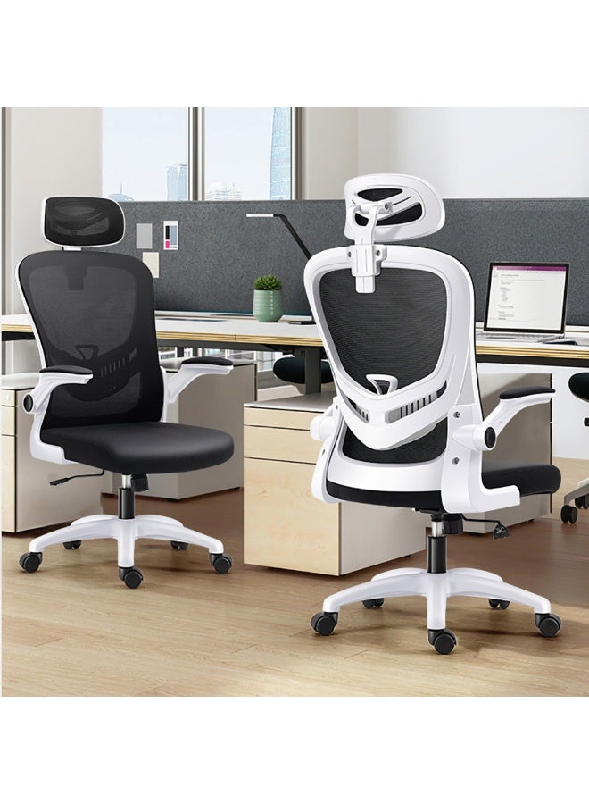 Generic Ergonomic Office Chair, Height and Headrest Adjustable Desk Chair with Lumbar Support and Wheels for Work, Study and Gaming, Swivel Computer Chair for Home and Office, V3 (White)  - Image 4