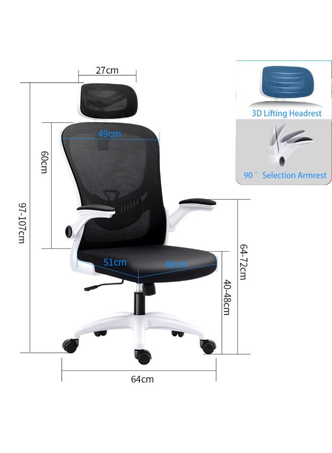 Generic Ergonomic Office Chair, Height and Headrest Adjustable Desk Chair with Lumbar Support and Wheels for Work, Study and Gaming, Swivel Computer Chair for Home and Office, V3 (White)  - Image 2