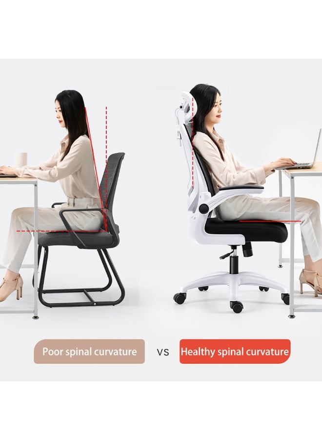 كرسي مكتب مريح، كرسي مكتب قابل للتعديل بارتفاع ومسند رأس قابل للتعديل مع دعم لأسفل الظهر وعجلات للعمل والدراسة والألعاب، كرسي كمبيوتر دوار للمنزل والمكتب، V3 (أبيض) - Image 5