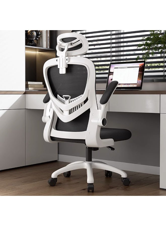 كرسي مكتب مريح، كرسي مكتب قابل للتعديل بارتفاع ومسند رأس قابل للتعديل مع دعم لأسفل الظهر وعجلات للعمل والدراسة والألعاب، كرسي كمبيوتر دوار للمنزل والمكتب، V3 (أبيض) - Image 3