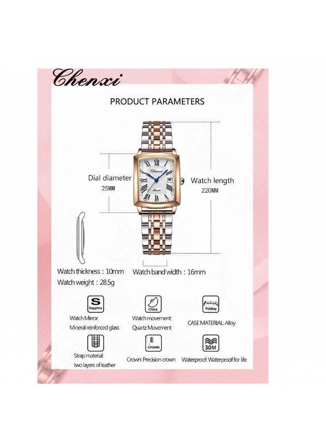 Chenxi Women’s Quartz Wrist Watch with Luxury Diamond-Studded Design, Water Resistant, Scratch-Resistant Glass, Stainless Steel Strap with Elegant Box - Image 5
