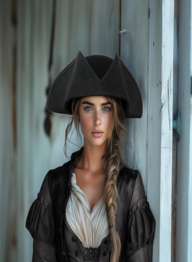HOMELEX Adult Pirate Hat for Women Colonial Tricon Hat Halloween Costume Accessory (black) - Image 5