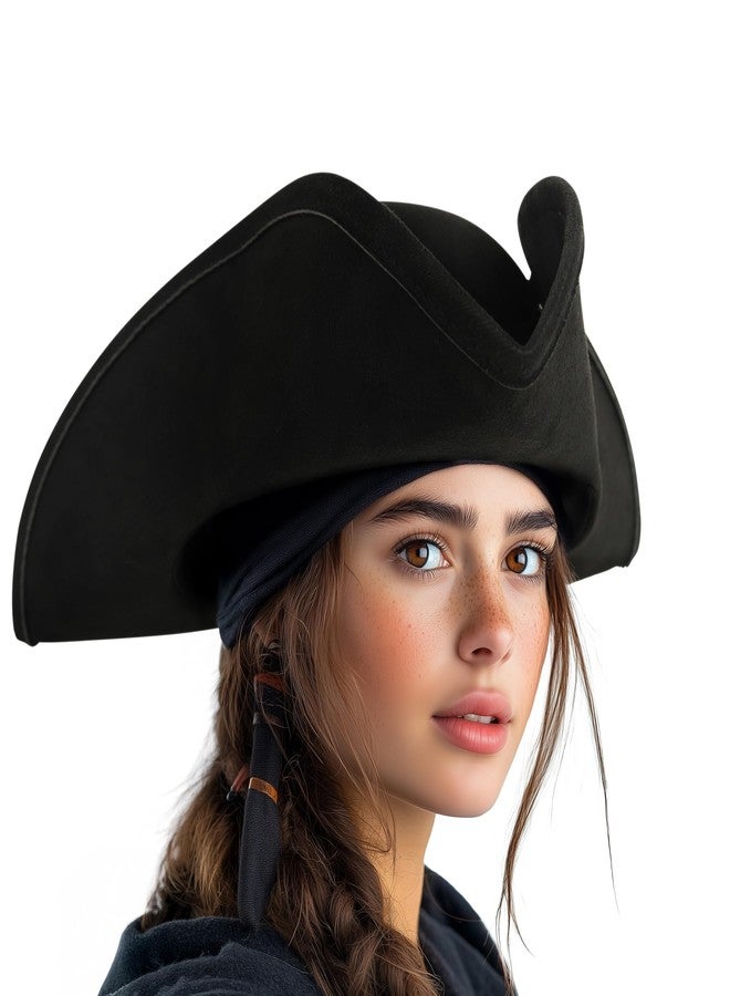 HOMELEX Adult Pirate Hat for Women Colonial Tricon Hat Halloween Costume Accessory (black) - Image 1