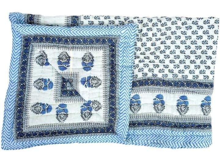 Ahnef Furnishing Single Bed Organic Cotton Jaipuri Razai Bed Blanket Ac Quilt for Winter Soft Light Weight Rajasthani Traditional Rajai Cotton Comforter WHAITE BUTI Single Bad  - Image 2