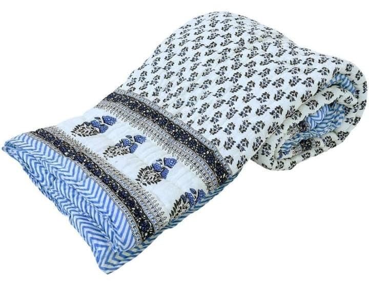Ahnef Furnishing Single Bed Organic Cotton Jaipuri Razai Bed Blanket Ac Quilt for Winter Soft Light Weight Rajasthani Traditional Rajai Cotton Comforter WHAITE BUTI Single Bad  - Image 1