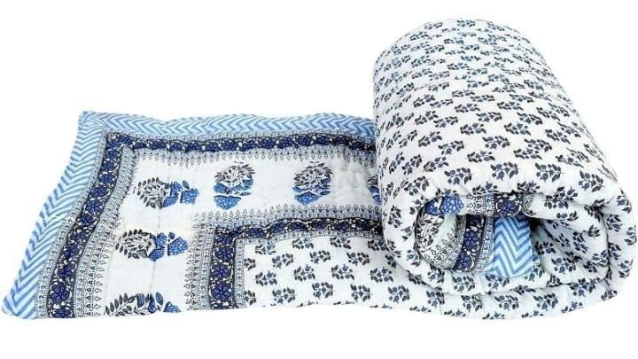 Ahnef Furnishing Single Bed Organic Cotton Jaipuri Razai Bed Blanket Ac Quilt for Winter Soft Light Weight Rajasthani Traditional Rajai Cotton Comforter WHAITE BUTI Single Bad  - Image 3
