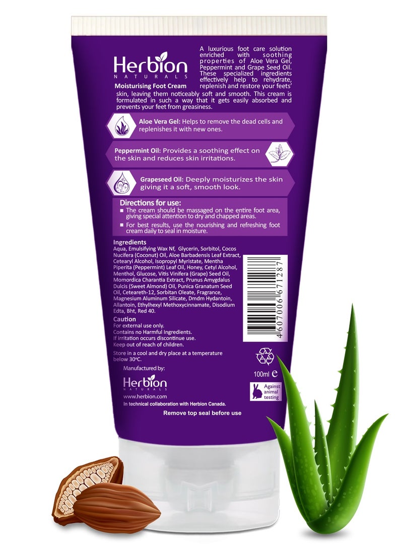 Herbion Naturals Herbion Naturals Moisturising Foot Cream with Cocoa Butter, Aloe Vera Gel, Peppermint Oil & Grape Seed Oil, for Noticeably Soft & Smooth Feet 100ml  - Image 2
