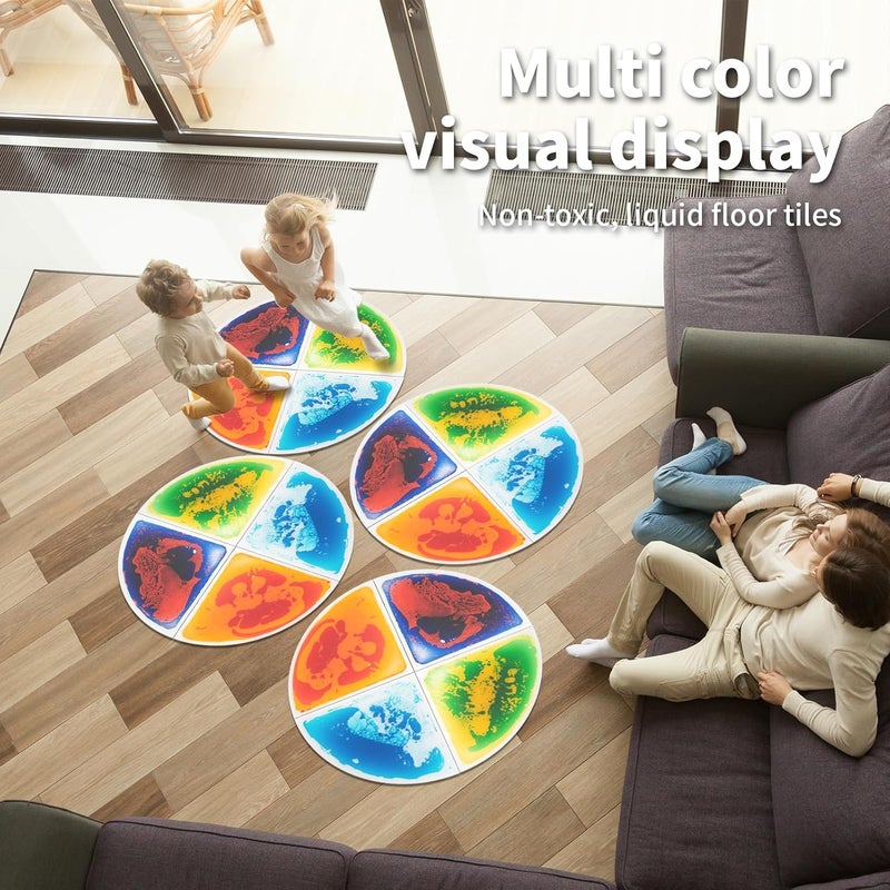 LONGKING 4-Sheet Liquid Sector Sensory Tiles, Colorful Floor Tile for Play Centers, Playroom, Lava Tiles, Radius 13" - Image 3