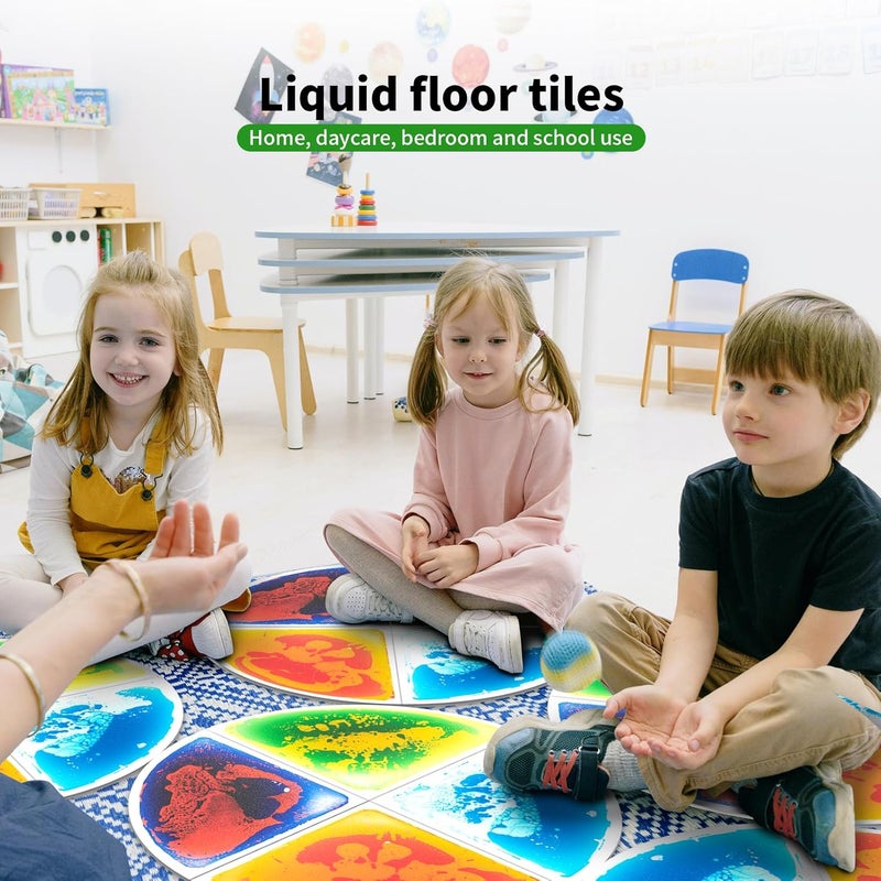 LONGKING 4-Sheet Liquid Sector Sensory Tiles, Colorful Floor Tile for Play Centers, Playroom, Lava Tiles, Radius 13" - Image 2