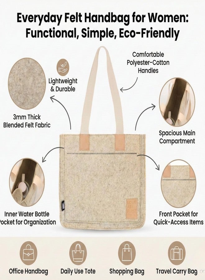 LASER ART Premium Felt Handbag for Women, Large Tote Bag with Inner Bottle Pocket, Eco-Friendly Felt Shoulder Bag (35×12×30cm) - Image 2