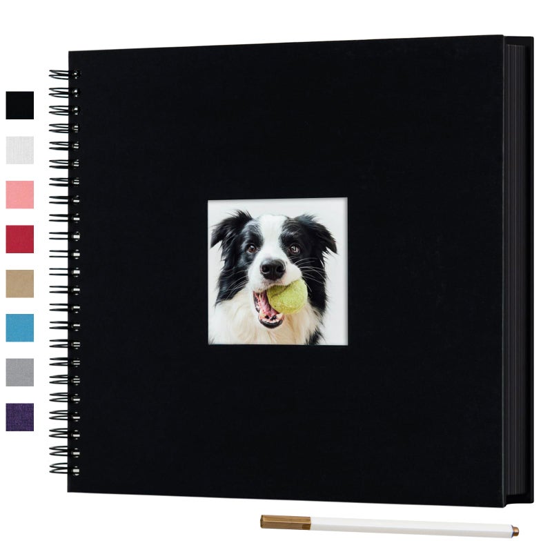 12 x 12 Inch Large DIY Scrapbook Photo Album with Window Design Cover 80 Pages Craft Paper Memory Book for Weeding Anniversary Travel and Baby Black