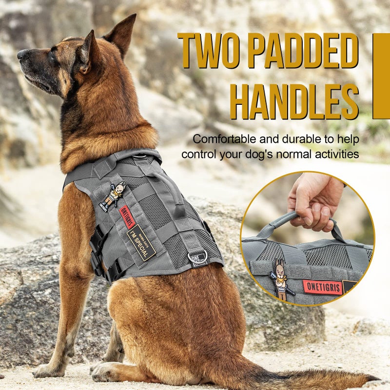 OneTigris Tactical Dog Harness for Medium Dogs No Pull Breathable Military Dog Molle Vests with Handles, Service Dogs Vest Harness for Walking Hiking Training - Image 3