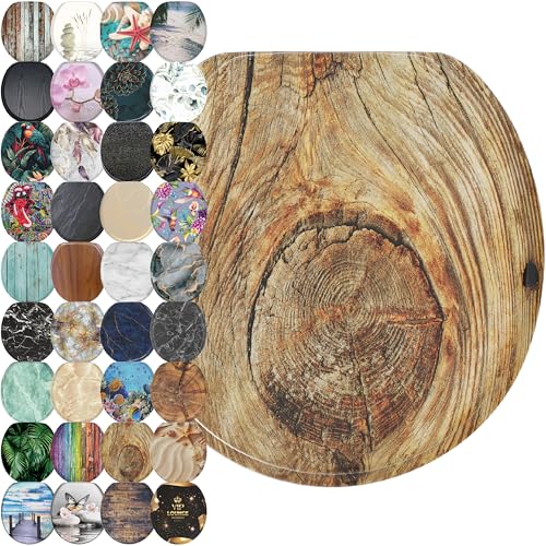 SANILO Wooden Toilet Seat with Soft Close [ROUND] - Decorative, Quiet & Slow Close Molded Wood Seat - With Strong Bumpers & Hinges - Adjustable Fit – Rustic - Image 2