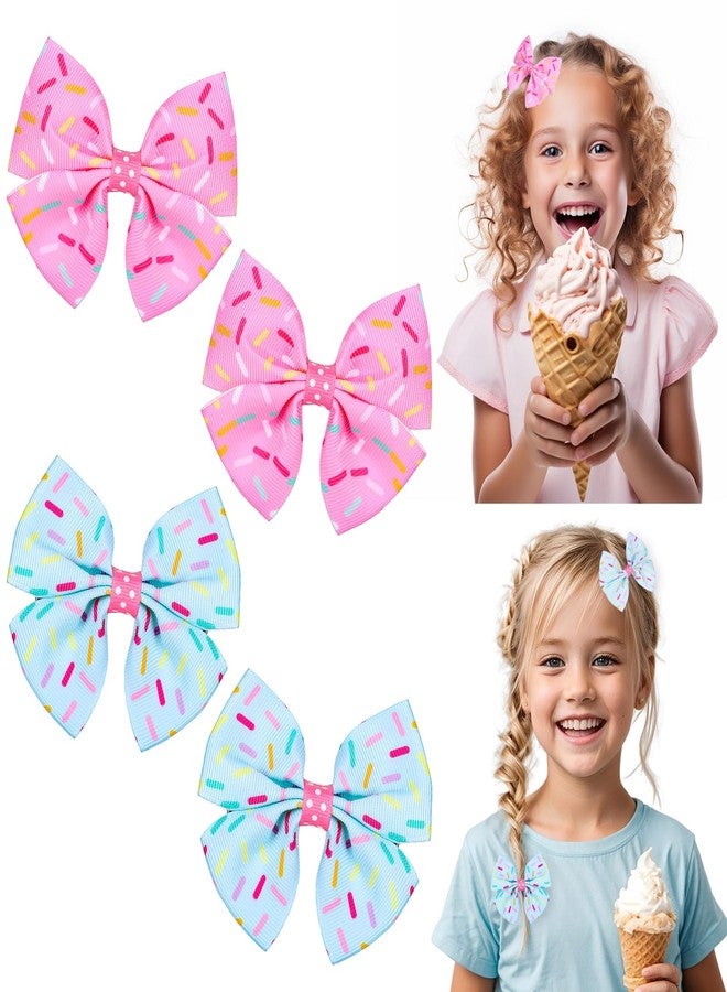 Whaline 4Pcs Ice Cream Sprinkles Bow Hair Clips Cake Donut Sprinkles Pink Cyan Ribbon Hair Bow Barrette Summer Dessert Theme Hairgrips for Women Birthday Party Supplies - Image 1