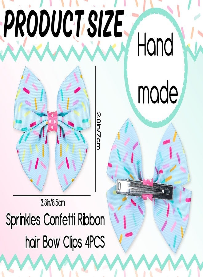 Whaline 4Pcs Ice Cream Sprinkles Bow Hair Clips Cake Donut Sprinkles Pink Cyan Ribbon Hair Bow Barrette Summer Dessert Theme Hairgrips for Women Birthday Party Supplies - Image 2