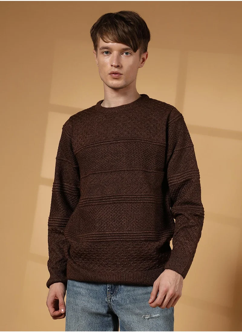 كامبوس سوترا Men's Umber Brown Textured-Knit Pullover Sweater