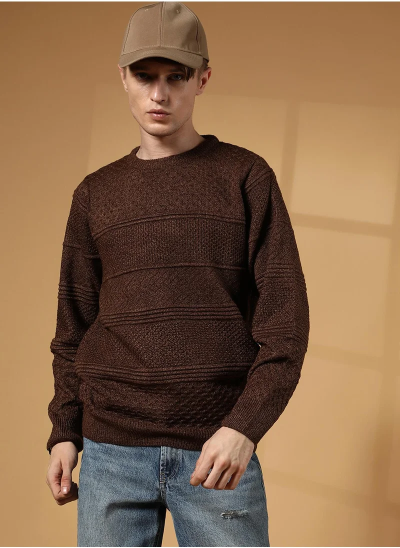 كامبوس سوترا Men's Umber Brown Textured-Knit Pullover Sweater