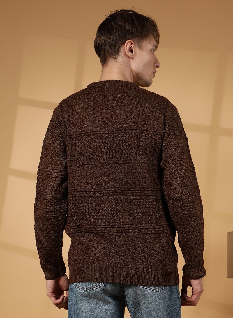 كامبوس سوترا Men's Umber Brown Textured-Knit Pullover Sweater - Image 5