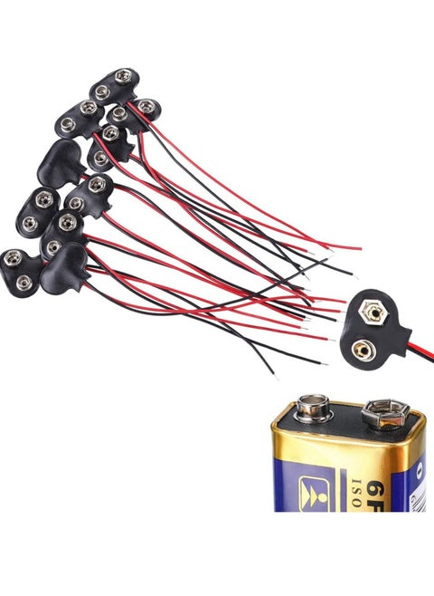 9V Battery Connector, T-Type 9 Volt Buckle  Hard, Leather Long Cable Housing Connection in Student Experiment, or Other Equipment with 9V, Shell Black Red (20 Pack)
