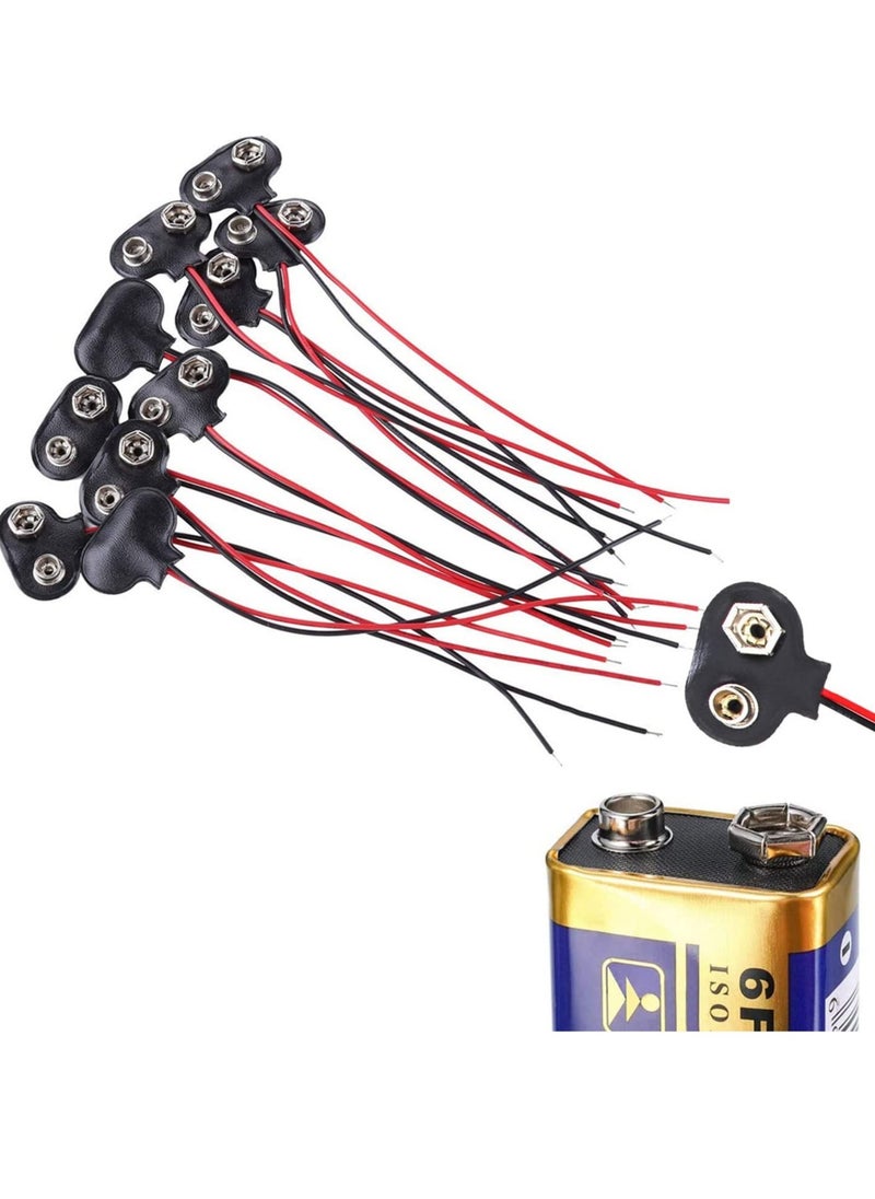 9V Battery Connector, T-Type 9 Volt Buckle  Hard, Leather Long Cable Housing Connection in Student Experiment, or Other Equipment with 9V, Shell Black Red (20 Pack)