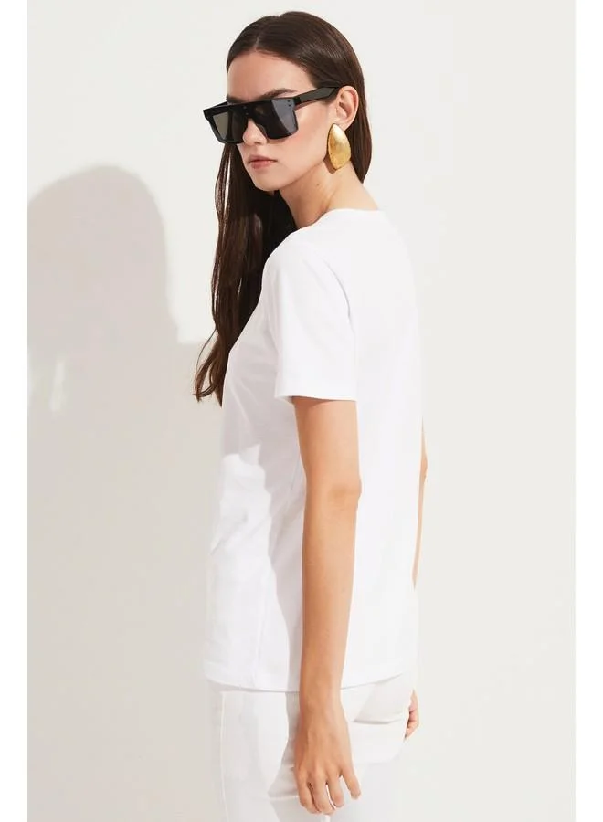 JUNE June Women's 100% Cotton Basic Regular Fit Crew Neck Knit T-Shirt