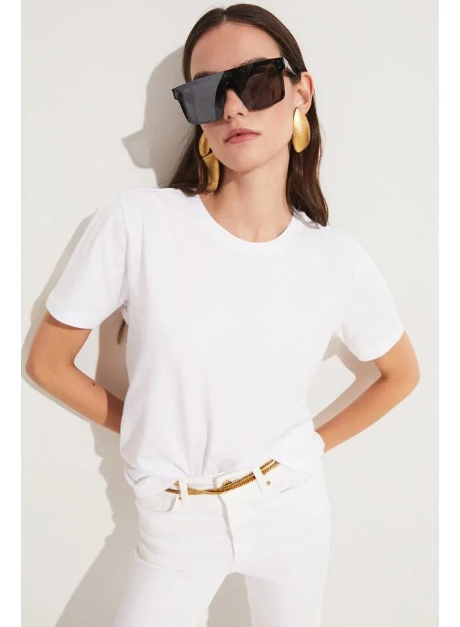 JUNE June Women's 100% Cotton Basic Regular Fit Crew Neck Knit T-Shirt