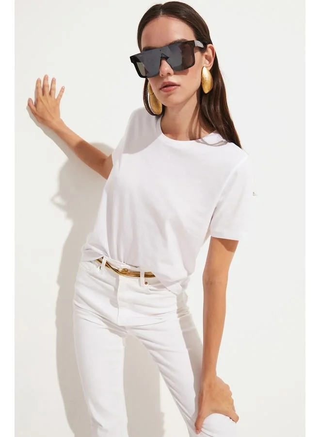 JUNE June Women's 100% Cotton Basic Regular Fit Crew Neck Knit T-Shirt