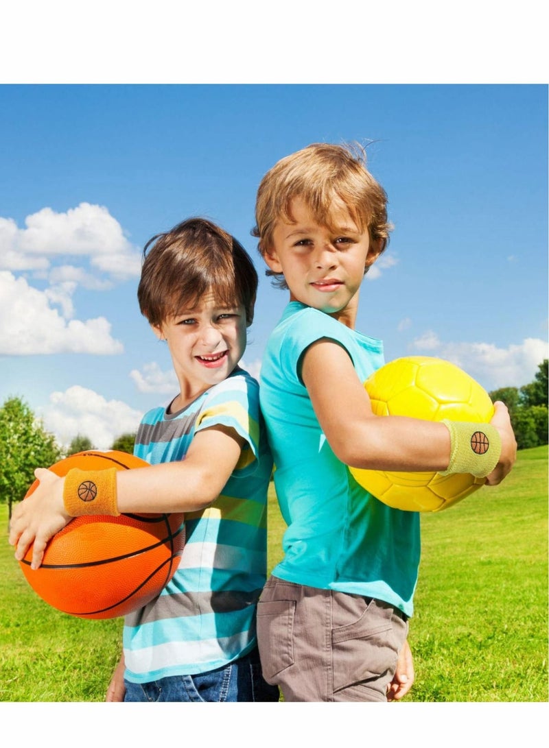 كابتن تيك Sports Wristbands for Kids, Colorful Wrist Sweatbands Cotton Terry Cloth with 6 Basketball Design School Students Teacher Party Birthday Favors (6 Colors 12 Pcs) - Image 2