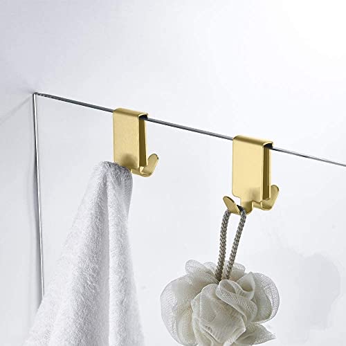 MOKIUER Double Hooks for Glass Shower Door, Towel Hooks Over The Bathroom Glass Wall 0.31-0.39in, Stainless Steel, Gold,2 Pack. - Image 1